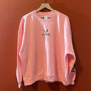 Messi‎ The Collection Women’s Pink Essential Front Spellout Crew Slouchy Sweater